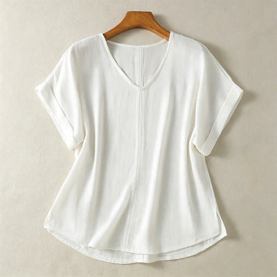 Buddha Stones Summer Casual Minimalist Solid V-Neck Women's Short Sleeve T-Shirts - White - US8-10, UK/AU12-14, EU40-42 (2XL) - image 11