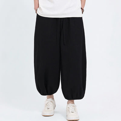 Buddha Stones Summer Tang Style Casual Drawstring Solid Cropped Pants Men's Harem Pants With Pockets - image 9