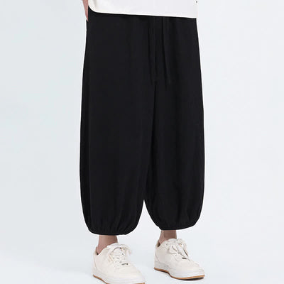 Buddha Stones Summer Tang Style Casual Drawstring Solid Cropped Pants Men's Harem Pants With Pockets - image 10