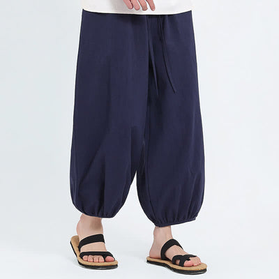 Buddha Stones Summer Tang Style Casual Drawstring Solid Cropped Pants Men's Harem Pants With Pockets - image 14