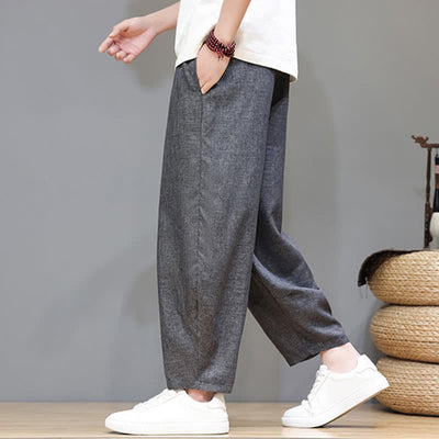 Buddha Stones Summer Casual Minimalist Drawstring Solid Cropped Pants Men's Tapered Pants With Pockets - image 11