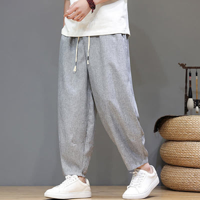 Buddha Stones Summer Casual Minimalist Drawstring Solid Cropped Pants Men's Tapered Pants With Pockets - image 19