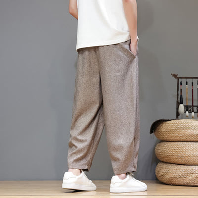 Buddha Stones Summer Casual Minimalist Drawstring Solid Cropped Pants Men's Tapered Pants With Pockets - image 4