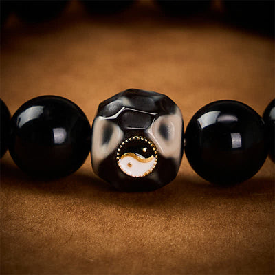 Buddha Stones Tibetan Agate Yin Yang Wealth Round Bead Bracelet - image 11