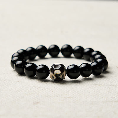 Buddha Stones Tibetan Agate Yin Yang Wealth Round Bead Bracelet - image 4