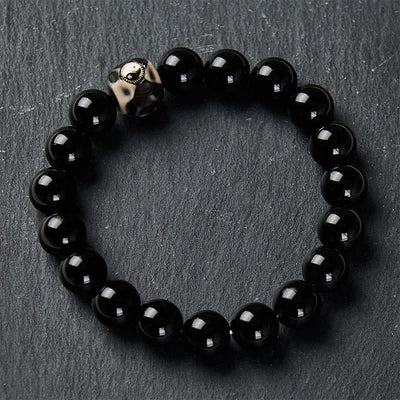 Buddha Stones Tibetan Agate Yin Yang Wealth Round Bead Bracelet - image 2