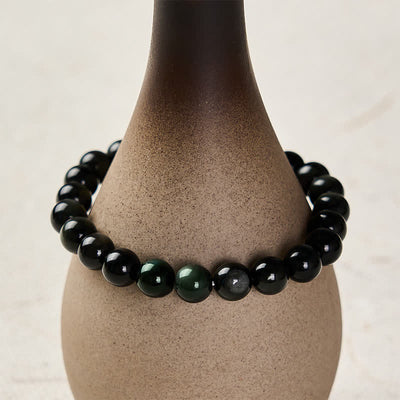 Buddha Stones Rainbow Obsidian Yin Yang Balance Round Bead Bracelet - image 4