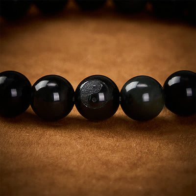 Buddha Stones Rainbow Obsidian Yin Yang Balance Round Bead Bracelet - image 11
