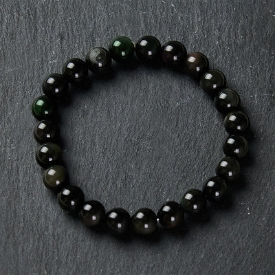 Buddha Stones Rainbow Obsidian Yin Yang Balance Round Bead Bracelet - image 3
