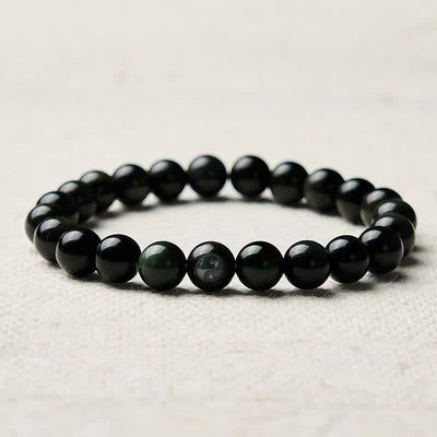 Buddha Stones Rainbow Obsidian Yin Yang Balance Round Bead Bracelet - image 8