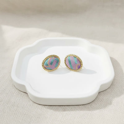 Buddha Stones Song Brocade Handcrafted Oval Purity Chinese Vintage Earrings - image 1
