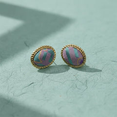 Buddha Stones Song Brocade Handcrafted Oval Purity Chinese Vintage Earrings - Song Brocade (Same Color Tone – Pattern Varies) - image 0