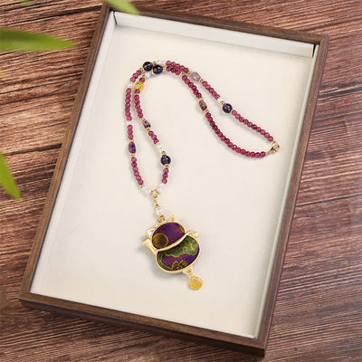 Buddha Stones Song Brocade Fabric Lucky Beckoning Cat Fu Character Blessing Necklace - image 1