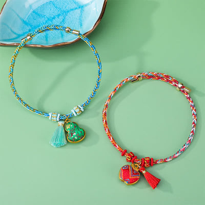 Buddha Stones Song Brocade Gourd Luck Tassel Braided Bracelet - image 1