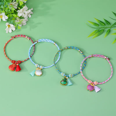 Buddha Stones Song Brocade Gourd Luck Tassel Braided Bracelet - image 8