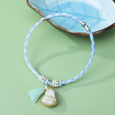 Buddha Stones Song Brocade Gourd Luck Tassel Braided Bracelet - Light Blue (Same Color Tone – Pattern Varies) - image 4