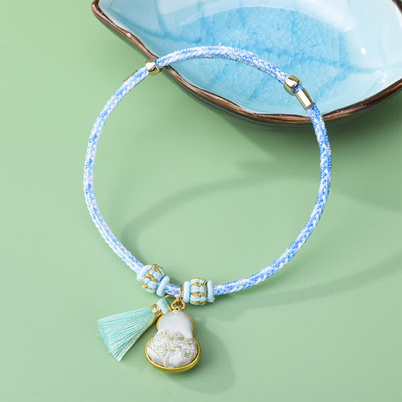 Buddha Stones Song Brocade Gourd Luck Tassel Braided Bracelet - Light Blue (Same Color Tone – Pattern Varies) - image 4