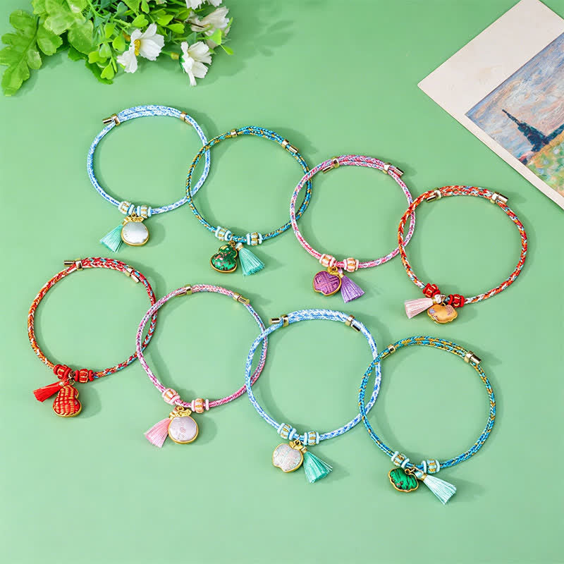 Buddha Stones Song Brocade Gourd Luck Tassel Braided Bracelet - image 9