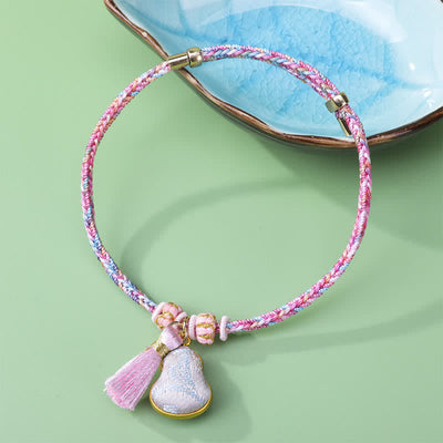 Buddha Stones Song Brocade Gourd Luck Tassel Braided Bracelet - Pink (Same Color Tone – Pattern Varies) - image 7