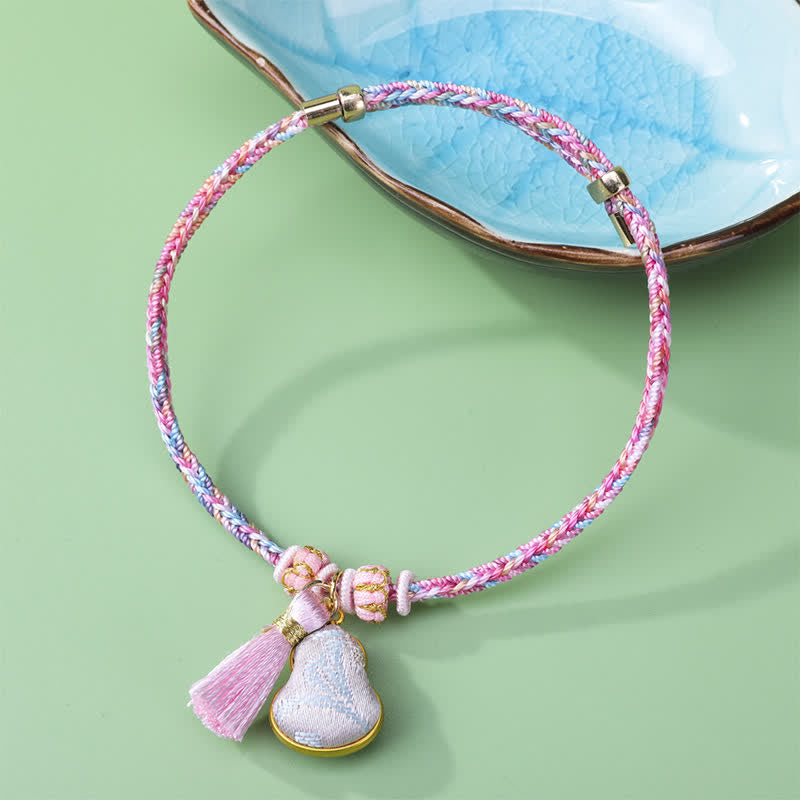 Buddha Stones Song Brocade Gourd Luck Tassel Braided Bracelet - Pink (Same Color Tone – Pattern Varies) - image 7