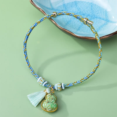 Buddha Stones Song Brocade Gourd Luck Tassel Braided Bracelet - Green (Same Color Tone – Pattern Varies) - image 0