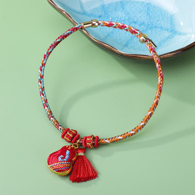Buddha Stones Song Brocade Gourd Luck Tassel Braided Bracelet - Red (Same Color Tone – Pattern Varies) - image 2