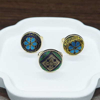 Buddha Stones Handmade Song Brocade Floral Pattern Blessing Adjustable Round Ring - image 11