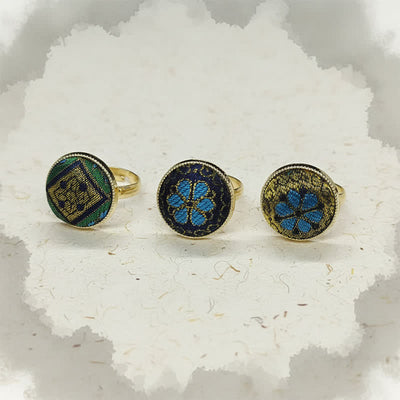 Buddha Stones Handmade Song Brocade Floral Pattern Blessing Adjustable Round Ring - image 10