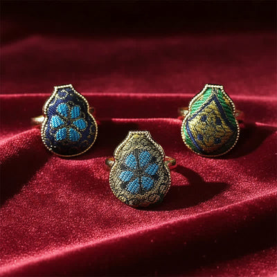 Buddha Stones Song Brocade Gourd Shaped Blessing Adjustable Vintage Chinese Style Ring - image 9