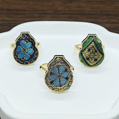 Buddha Stones Song Brocade Gourd Shaped Blessing Adjustable Vintage Chinese Style Ring - image 15