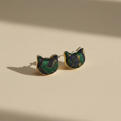 Buddha Stones Handmade Song Brocade Cat Blessing Chinese Vintage Earrings - Song Brocade (Same Color Tone – Pattern Varies) - image 0