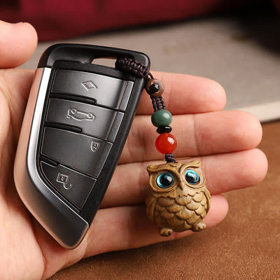 Buddha Stones Green Sandalwood Owl Serenity Hand Carved Braided Keychains - image 3