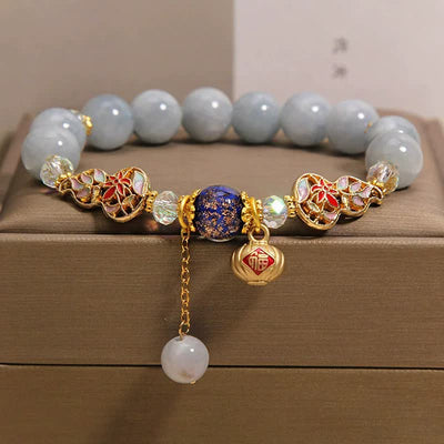 FREE Today: Luck and Healing Aquamarine Fu Character Cloisonné Gourd Dangle Round Bracelet - Aquamarine(Courage ♥ Calming) - image 0