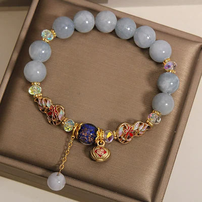 FREE Today: Luck and Healing Aquamarine Fu Character Cloisonné Gourd Dangle Round Bracelet - image 3