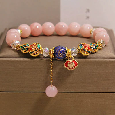 FREE Today: Luck and Healing Aquamarine Fu Character Cloisonné Gourd Dangle Round Bracelet - Pink Chalcedony(Inner Peace ♥ Forgiveness) - image 9