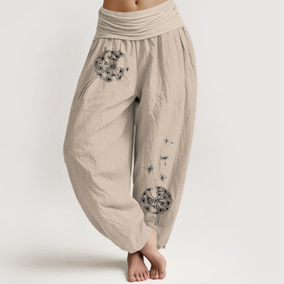 Buddha Stones Pure Cotton Dandelion Seeds Pattern Women's Elastic Waist Harem Pants - Tan - US16，UK/AU20，EU48 (3XL) - image 14
