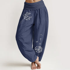Buddha Stones Pure Cotton Dandelion Seeds Pattern Women's Elastic Waist Harem Pants - DarkSlateBlue - US16，UK/AU20，EU48 (3XL) - image 0