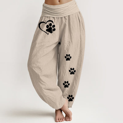 Buddha Stones Pure Cotton Heart Paw Print Pattern Women's Elastic Waist Harem Pants - Tan - US16，UK/AU20，EU48 (3XL) - image 14