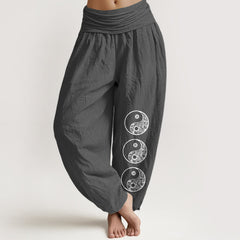 Buddha Stones Pure Cotton Yin Yang Pattern Women's Elastic Waist Harem Pants - DimGray - US16，UK/AU20，EU48 (3XL) - image 0