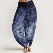 Foviel Reine Baumwolle Elegantes Paisley Muster Damen elastische Taille Harem Hose
