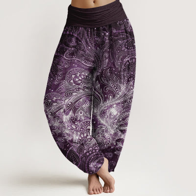 Buddha Stones Pure Cotton Elegant Paisley Pattern Women's Elastic Waist Harem Pants - Purple - US16，UK/AU20，EU48 (3XL) - image 5