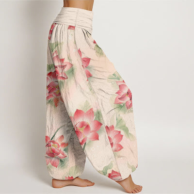 Buddha Stones Cotton Lotus Bloom Pattern Women's Elastic Waist Harem Pants - image 2