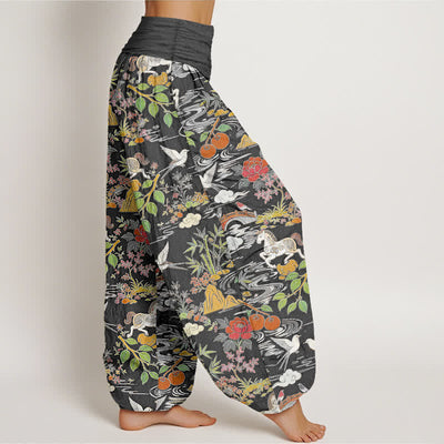 Buddha Stones Cotton Horse Bird Landscape Floral Pattern Women's Elastic Waist Harem Pants - image 10