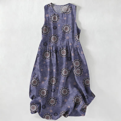 Buddha Stones Summer Casual Boho Mandala Medallion Pattern Women's Summer Sleeveless Midi Dress With Pockets - MediumPurple - US16，UK/AU20，EU48 (3XL) - image 5