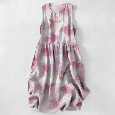 Buddha Stones Summer Casual Goldfish Koi Fish Pattern Women's Summer Sleeveless Midi Dress With Pockets - LavenderBlush - US16，UK/AU20，EU48 (3XL) - image 5