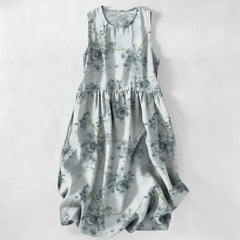 Buddha Stones Summer Casual Floral Botanical Pattern Women's Summer Sleeveless Midi Dress With Pockets - LightBlue - US16，UK/AU20，EU48 (3XL) - image 0