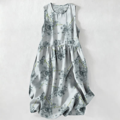 Buddha Stones Summer Casual Floral Botanical Pattern Women's Summer Sleeveless Midi Dress With Pockets - LightBlue - US16，UK/AU20，EU48 (3XL) - image 0