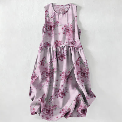 Buddha Stones Summer Casual Floral Botanical Pattern Women's Summer Sleeveless Midi Dress With Pockets - Plum - US16，UK/AU20，EU48 (3XL) - image 4