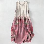 Foviel Summer Casual Gradient Floral Leaves Pattern Women's Summer Sleeveless Midi Dress With Pockets