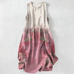 Buddha Stones Summer Casual Gradient Floral Leaves Pattern Women's Summer Sleeveless Midi Dress With Pockets - LightPink - US16，UK/AU20，EU48 (3XL) - image 0